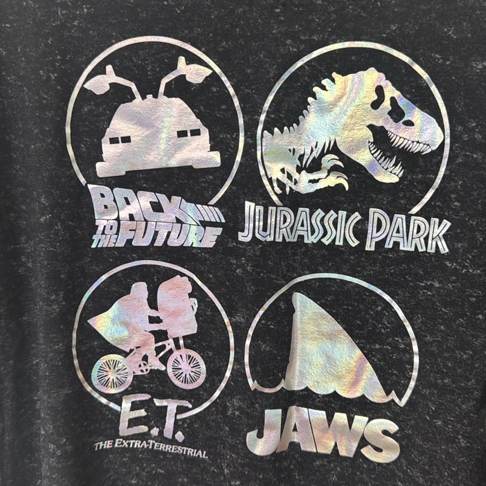 UNIVERSAL STUDIOS METALLIC MOVIE MASHUP TEE B2TF JURASSIC PARK ET JAWS XXL - Picture 5 of 8